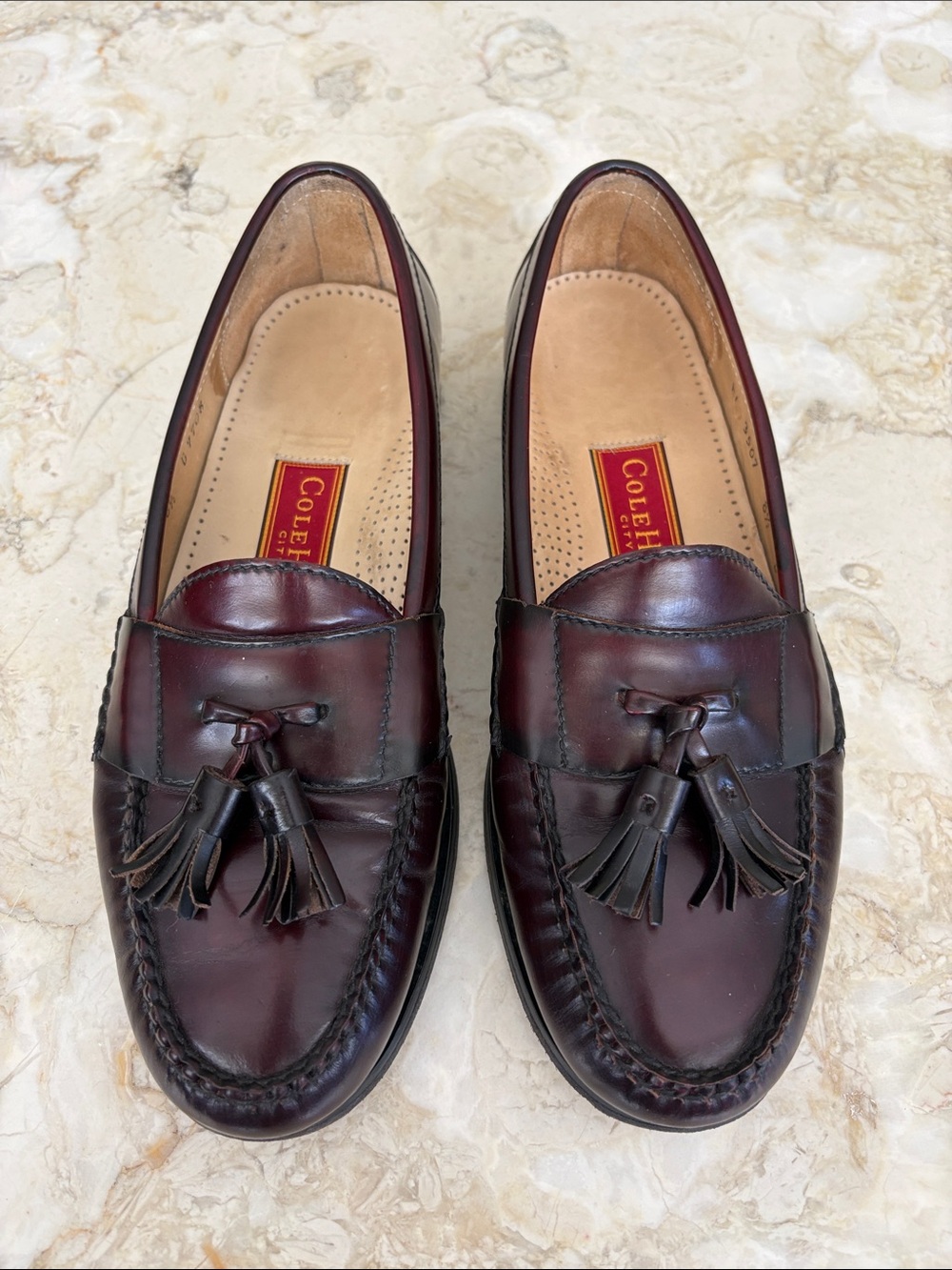 Cole Haan City Collection Men’s Burgundy Leather Pinch Tassel Loafers Size 8.5D